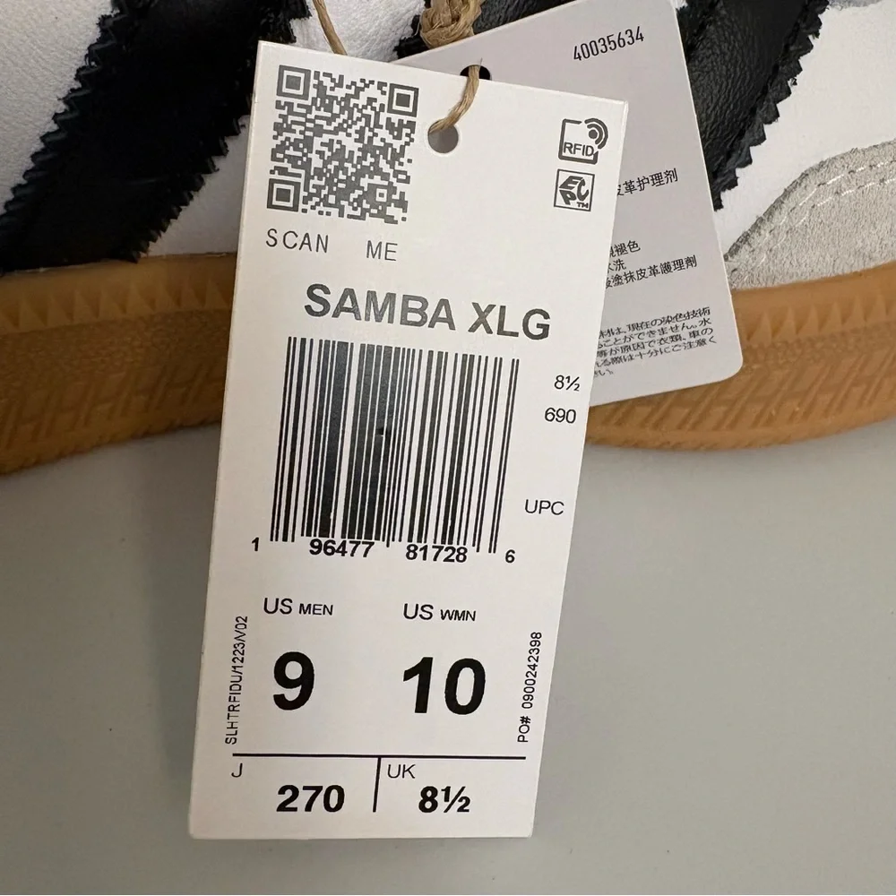 Adidas Samba XLG Originals Mens Size 9 White With Black Stripes Gum Sole Sneaker